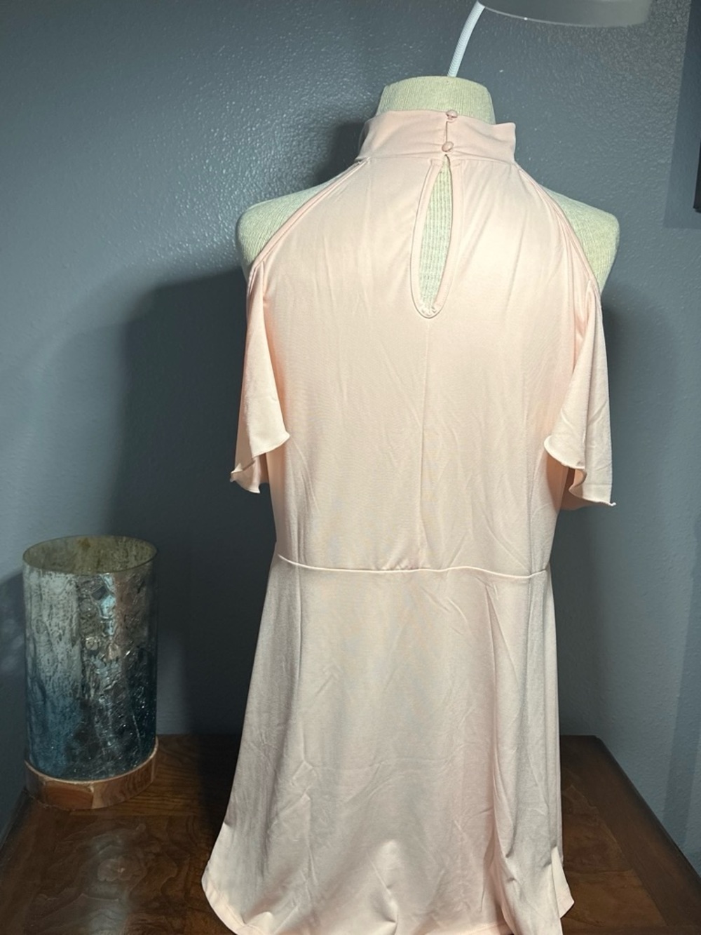 VENUS Peach Ruffle-Trim Mini Dress/long top with Rhinestone Teardrop - Picture 3 of 4